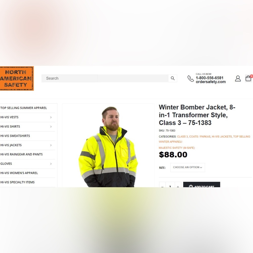 Winter Bomber Jacket, 8-in-1 Transformer Style, Class 3 – 75-1383